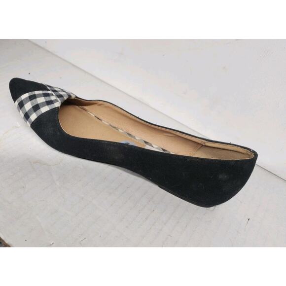 black ballet flats W/ white plaid toe Sz 8.5 Slip On Pointed Toe Suede ROSS - Picture 9 of 10